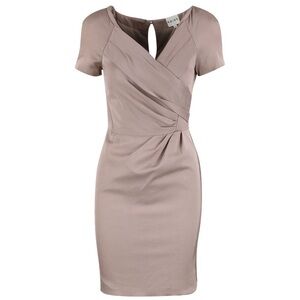 Reiss || Viva Faux Wrap Gathered Pencil‎ Sheath Dress Gray Taupe US 10